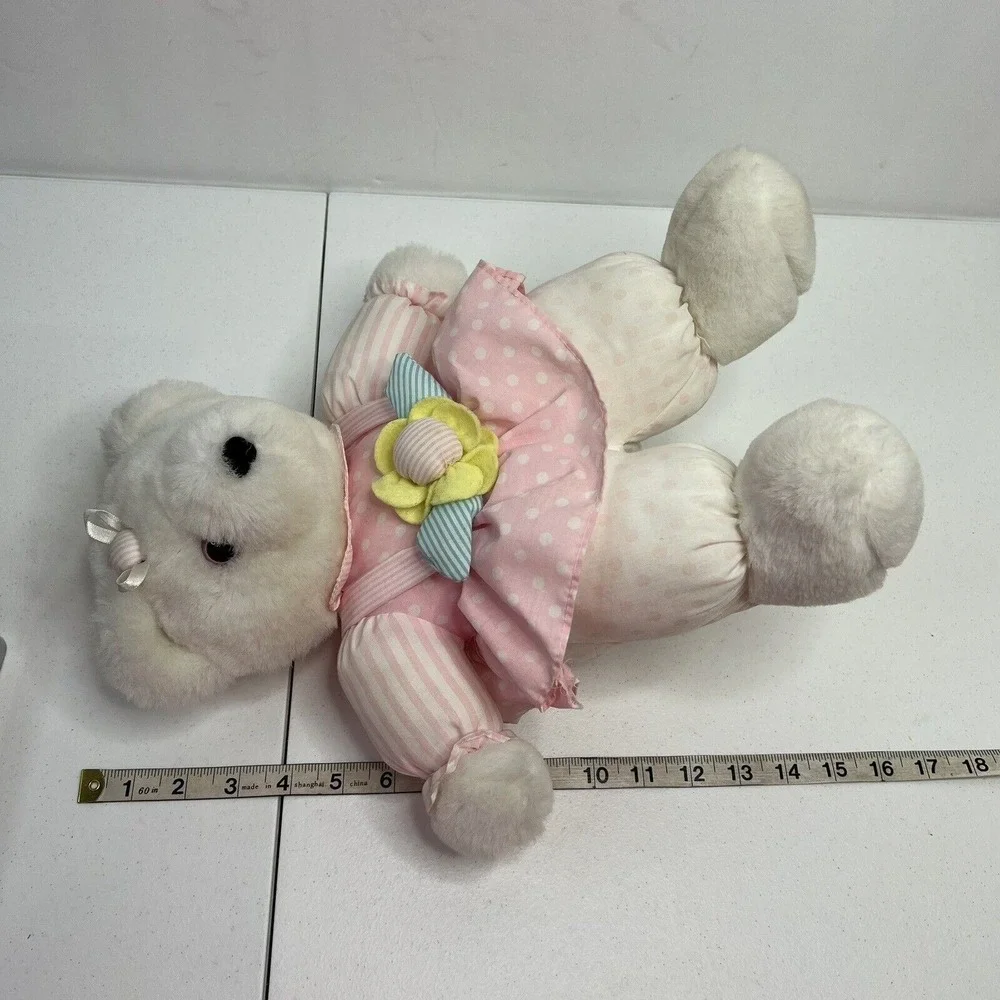 Vintage TB Trading Bear Plush‎ Bow Pastel Toy Stuffed Animal Pink Dot Stripe